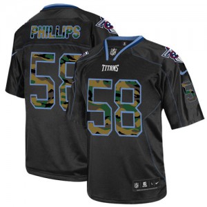Hommes Nike Tennessee Titans # 58 Shaun Phillips Élite noire Camo Fashion NFL Maillot Magasin