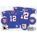 Mitchell And Ness Buffalo Bills &12 Jim Kelly Royal Blue 35th Anniversary Patch Authentic Throwback Autographed NFL Jersey