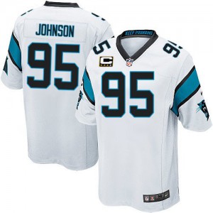 Jeunesse Nike Carolina Panthers # 95 Charles Johnson Élite blanc C Patch NFL Maillot Magasin