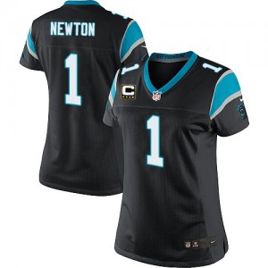 Femmes Nike Carolina Panthers # 1 Cam Newton Élite noire couleur C Patch NFL maillot de l'équipe