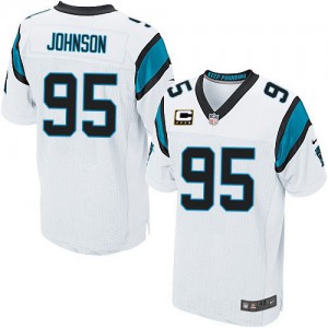 Hommes Nike Carolina Panthers # 95 Charles Johnson élite blanc C Patch NFL Maillot Magasin