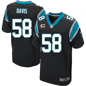 Hommes Nike Carolina Panthers # 58 Thomas Davis Élite noire couleur C Patch NFL maillot de l'équipe