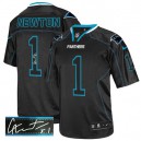Men Nike Carolina Panthers &1 Cam Newton Elite Lights Out Black Autographed NFL Jersey