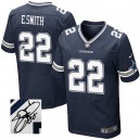 Men Nike Dallas Cowboys &22 Emmitt Smith Elite Navy Blue Team Color Autographed NFL Jersey