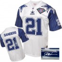 Mitchell and Ness Dallas Cowboys &21 Deion Sanders Authentic White 75TH Patch Throwback Autographed NFL Jersey