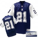 Mitchell and Ness Dallas Cowboys &21 Deion Sanders Authentic Navy Blue/White Throwback Autographed NFL Jersey