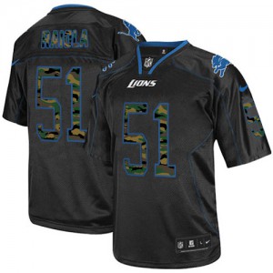Hommes Nike Detroit Lions # 51 Dominic Raiola Élite noire Camo Fashion NFL Maillot Magasin