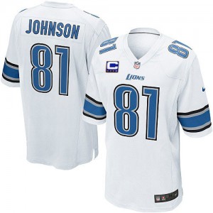 Jeunes Lions de Detroit Nike # 81 Calvin Johnson Élite blanc C Patch NFL Maillot Magasin