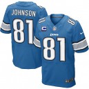 Men Nike Detroit Lions &81 Calvin Johnson Elite Light Blue Team Color C Patch NFL Jersey