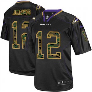 Hommes Nike Baltimore Ravens # 12 Jacoby Jones Élite noire Camo Fashion NFL Maillot Magasin