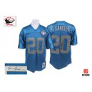 Mitchell And Ness Detroit Lions &20 Barry Sanders Blue With 75 Anniversary Patch Authentic Throwback Autographed NFL Jersey