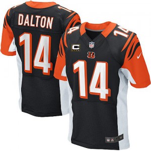 Hommes Nike Cincinnati Bengals # 14 Andy Dalton Élite noire couleur C Patch NFL maillot de l'équipe