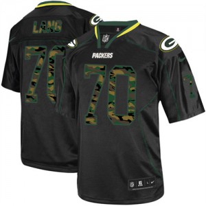 Hommes Nike Packers de verte Bay # 70 T.J. Lang Élite noire Camo Fashion NFL Maillot Magasin