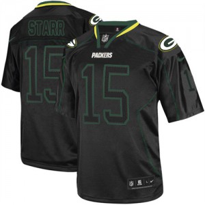 Hommes Nike Packers de verte Bay # 15 Bart Starr élite Lights Out noir NFL Maillot Magasin