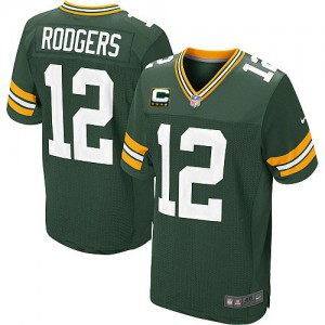 Hommes Nike Packers de verte Bay # 12 Aaron Rodgers élite équipe verte couleur C Patch NFL Maillot Magasin