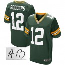 Men Nike Green Bay Packers &12 Aaron Rodgers Elite Green Team Color Elite Autographed NFL Jersey