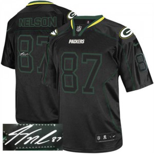 Hommes Nike Packers de verte Bay # 87 Jordy Nelson élite Lights Out noir dédicacée NFL Maillot Magasin