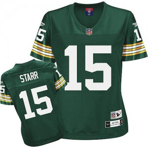 Les Packers de verte Bay Reebok # 15 Bart Starr vertes femmes Throwback équipe couleur Premier EQT NFL Maillot Magasin
