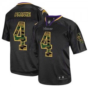 Hommes Nike Minnesota Vikings # 4 Brett Favre Élite noire Camo Fashion NFL Maillot Magasin