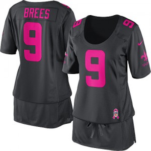 Femmes Nike New Orleans Saints # 9 Drew Brees Élite gris foncé Breast Cancer Awareness NFL Maillot Magasin