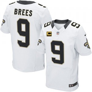 Hommes Nike New Orleans Saints # 9 Drew Brees Élite blanc C Patch NFL Maillot Magasin