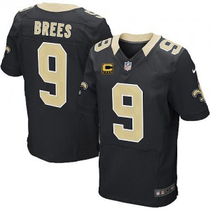 Couleur C Patch NFL maillot de l'équipe Hommes Nike New Orleans Saints # 9 Drew Brees Élite noir