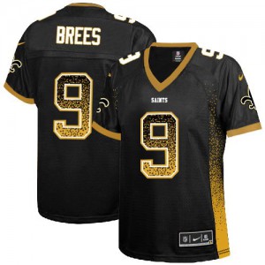 Femmes Nike New Orleans Saints # 9 Drew Brees Élite Noir Drift mode NFL Maillot Magasin