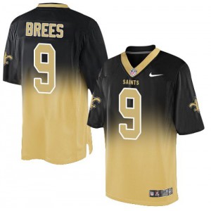Hommes Nike New Orleans Saints # 9 Drew Brees Élite noir/or Fadeaway NFL Maillot Magasin