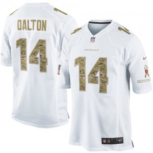 Hommes Nike Cincinnati Bengals # 14 Andy Dalton élite blanche Salute au Service NFL Maillot Magasin