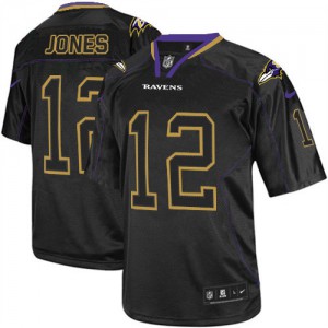Hommes Nike Baltimore Ravens # 12 Jacoby Jones élite Lights Out noir NFL Maillot Magasin