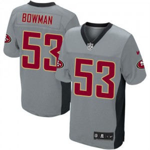 Hommes Nike San Francisco 49ers # 53 NaVorro Bowman Élite gris ombre NFL Maillot Magasin
