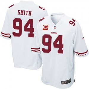 Nike de jeunesse San Francisco 49ers # 94 Justin Smith Élite blanc C Patch NFL Maillot Magasin