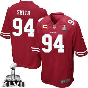 Jeunesse Nike couleur C Patch Super Bowl XLVII NFL maillot de l'équipe San Francisco 49ers # 94 Justin Smith élite rouge
