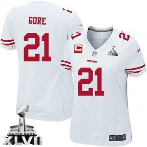 Femmes Nike San Francisco 49ers # 21 Frank Gore Élite blanc C Patch Super Bowl XLVII NFL Maillot Magasin