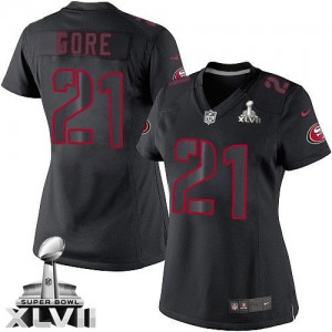 Femmes Nike San Francisco 49ers # 21 Frank Gore élite noire Impact Super Bowl XLVII NFL Maillot Magasin