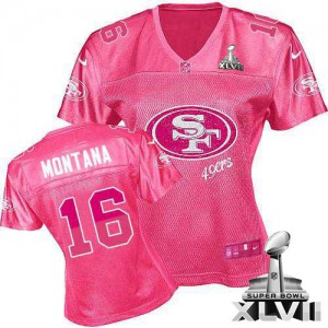 Femmes Nike San Francisco 49ers # 16 Joe Montana Élite rose Fem Fan Super Bowl XLVII NFL Maillot Magasin