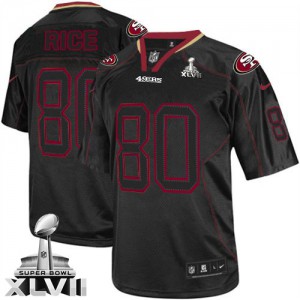 Hommes Nike San Francisco 49ers # 80 Jerry Rice élite Lights Out noir Super Bowl XLVII NFL Maillot Magasin