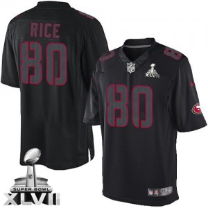 Hommes Nike San Francisco 49ers # 80 Jerry Rice Élite Noir Impact Super Bowl XLVII NFL Maillot Magasin