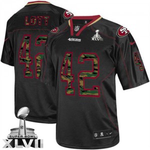 Hommes Nike San Francisco 49ers # 42 Ronnie Lott Élite Camo noir mode Super Bowl XLVII NFL Maillot Magasin