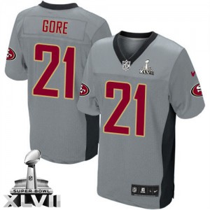 Hommes Nike San Francisco 49ers # 21 Frank Gore Élite gris ombre Super Bowl XLVII NFL Maillot Magasin