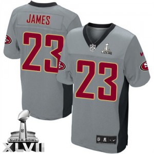 Hommes Nike San Francisco 49ers # 23 LaMichael James Élite gris ombre Super Bowl XLVII NFL Maillot Magasin