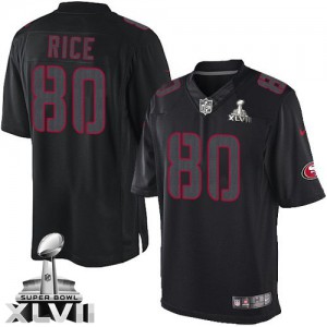Nike de jeunesse San Francisco 49ers # 80 Jerry Rice Élite Noir Impact Super Bowl XLVII NFL Maillot Magasin
