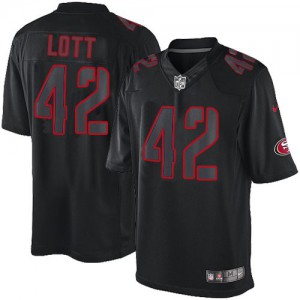 Hommes Nike San Francisco 49ers # 42 Ronnie Lott Élite Noir Impact NFL Maillot Magasin