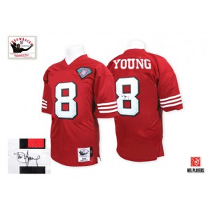 Mitchell et Ness San Francisco 49ers # 8 équipe rouge authentique de Steve Young couleur 75e Patch Throwback dédicacée NFL J Mitchell et Ness San Francisco 49ers # 8 équipe rouge authentique de Steve Young couleur 75e Patch Throwback dédicacée NFL J