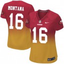 Women Nike San Francisco 49ers &16 Joe Montana Elite Red/Gold Fadeaway NFL Jersey