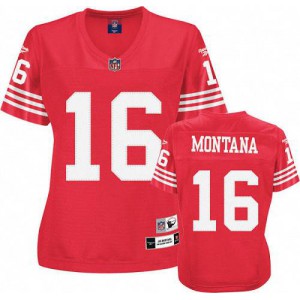 Couleur Replica NFL maillot de l'équipe Reebok San Francisco 49ers # 16 Joe Montana femmes rouge Throwback