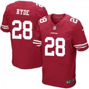 Hommes Nike San Francisco 49ers # 28 Carlos Hyde élite rouge équipe NFL Maillot Magasin de couleur