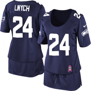 Femmes Nike Seattle Seahawks # 24 Marshawn Lynch élite Steel Bleu Breast Cancer Awareness NFL Maillot Magasin
