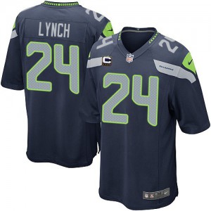 Couleur C Patch NFL maillot de l'équipe jeunesse Nike Seattle Seahawks # 24 Marshawn Lynch élite acier bleu