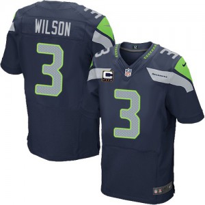 Hommes Nike Seattle Seahawks # 3 Russell Wilson Élite bleu acier équipe couleur C Patch NFL Maillot Magasin
